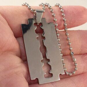 Mens Silver Stainless Steel Razor Blade Pendant Chain Necklace 24" Party Gift